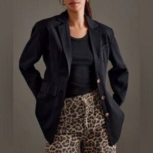 Anthropologie Sculpted Blazer Fitted Button Down Black Jacket Size 8 NWT